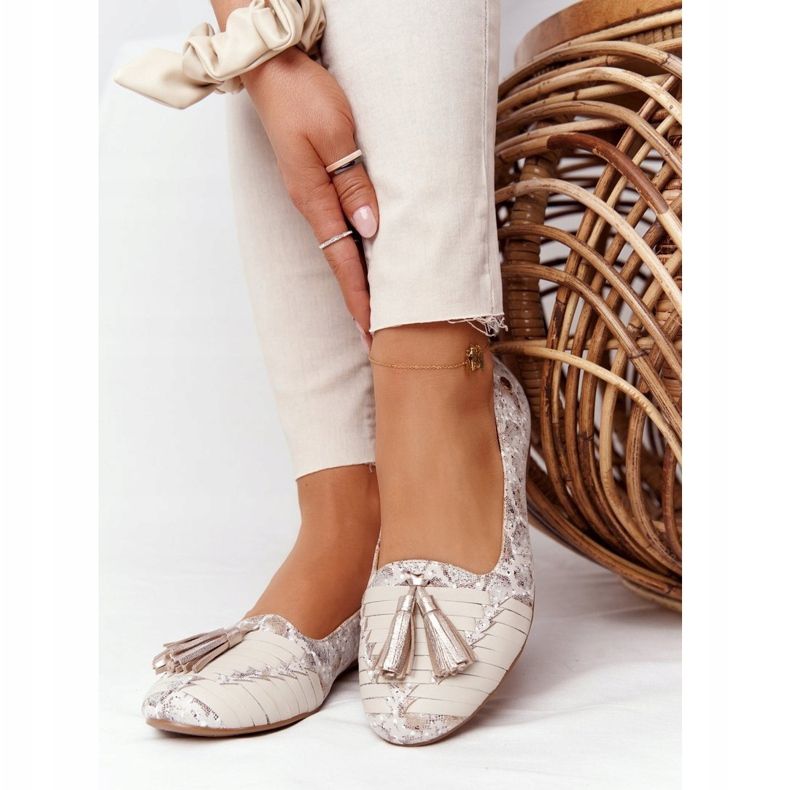 Ballerine In Pelle Con Frange Maciejka 04016-25 Beige-Oro d'oro 2