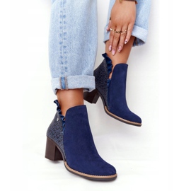 Stivali da donna in pelle con tacco alto Maciejka Blu navy 04833-17 2