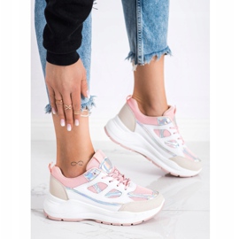 SHELOVET Scarpe da ginnastica alla moda beige bianca rosa d'argento 2