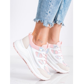 SHELOVET Scarpe da ginnastica alla moda beige bianca rosa d'argento 1