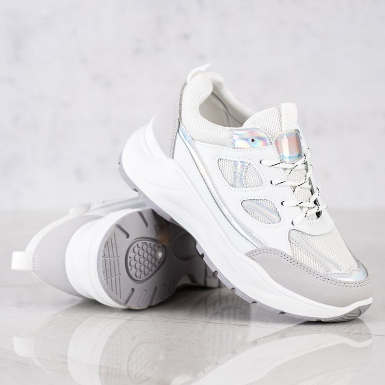 SHELOVET Scarpe da ginnastica alla moda bianco argento grigio 1