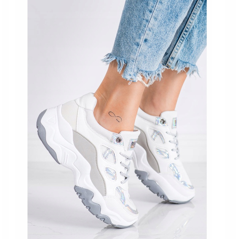 SHELOVET Sneakers con lacci alla moda bianca grigio 1