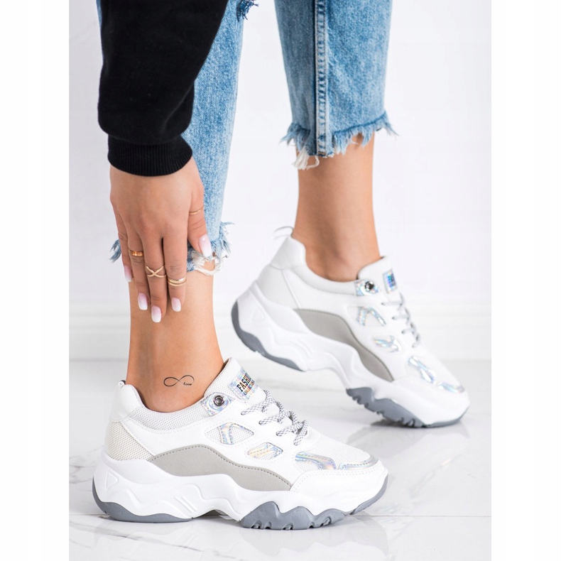 SHELOVET Sneakers con lacci alla moda bianca grigio 2