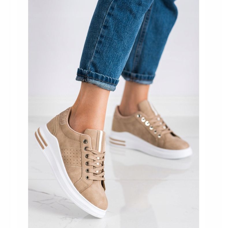SHELOVET Sneakers in ecopelle beige d'oro 1