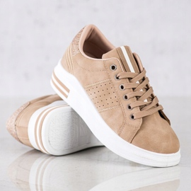SHELOVET Sneakers in ecopelle beige d'oro 2