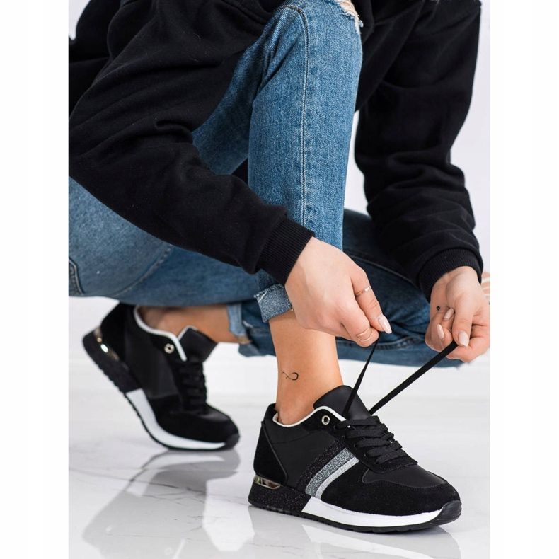 SHELOVET Sneakers Nere Con Platform Glitter nero argento 1