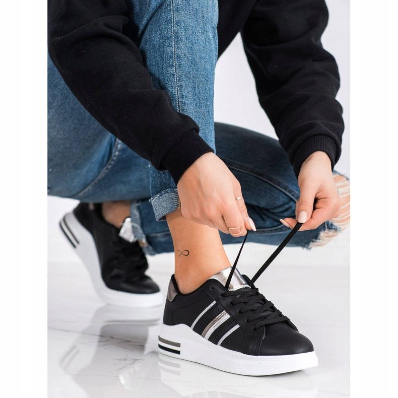 SHELOVET Scarpe sportive nere casual nero argento 1