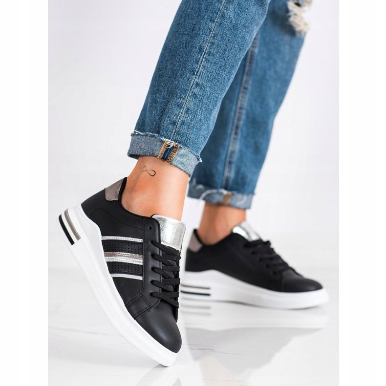 SHELOVET Scarpe sportive nere casual nero argento 2