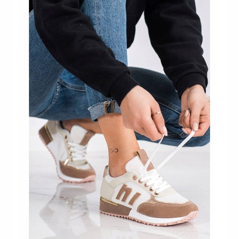 SHELOVET Scarpe sportive con rete beige bianco d'oro 1
