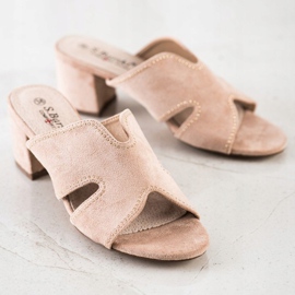 S. BARSKI Eleganti pantofole in pelle scamosciata beige d'oro 1