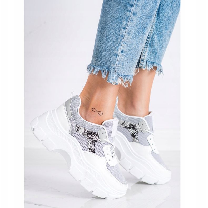 SHELOVET Sneakers Alla Moda Con Glitter bianco argento grigio 1