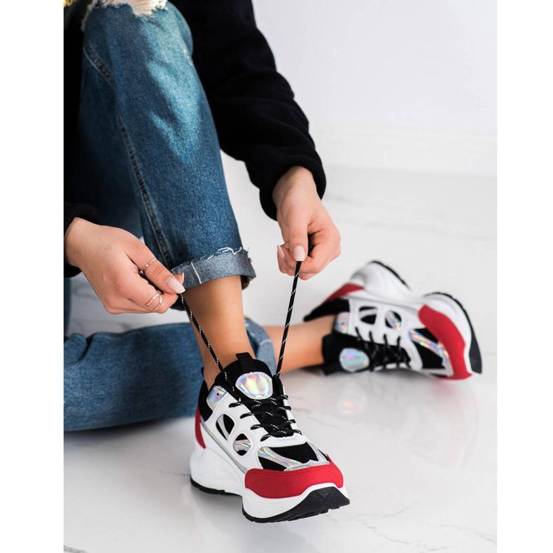 SHELOVET Scarpe da ginnastica alla moda bianco nero rosso argento 1