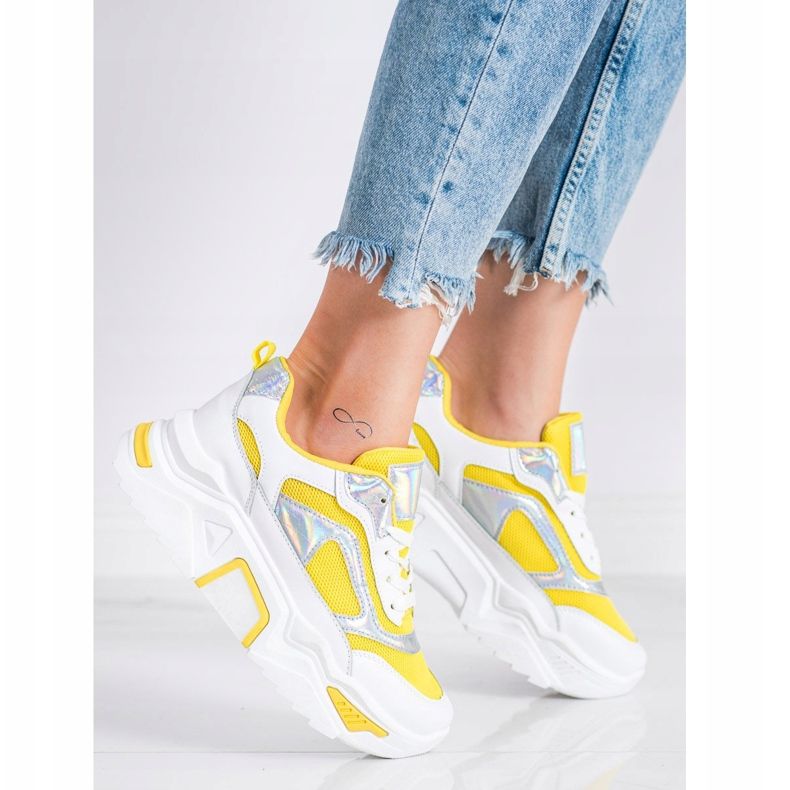 SHELOVET Sneakers Sulla Piattaforma Con Mesh bianco argento giallo 1
