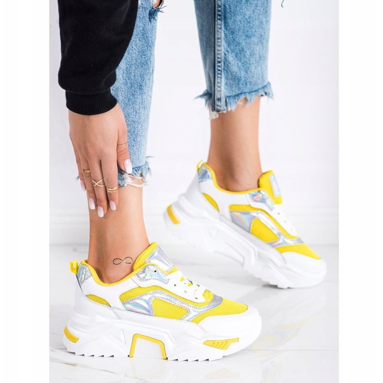 SHELOVET Sneakers Sulla Piattaforma Con Mesh bianca d'argento giallo 2