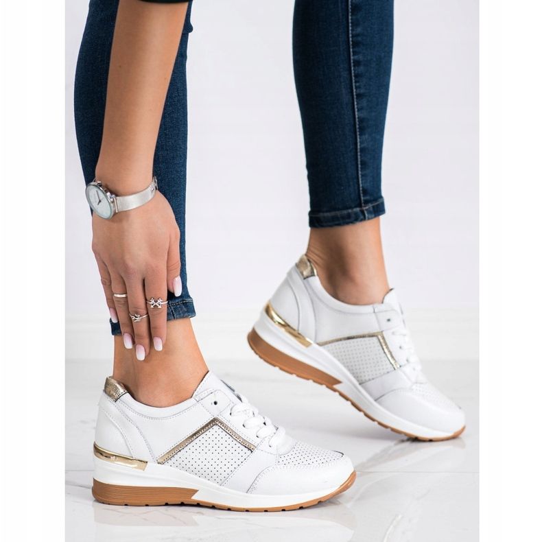 Goodin Sneakers in pelle bianca bianco d'oro 2