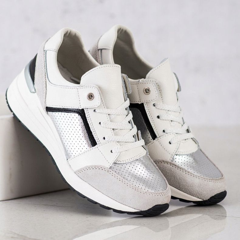 Goodin Sneakers in pelle bianca e argento bianco nero grigio 2