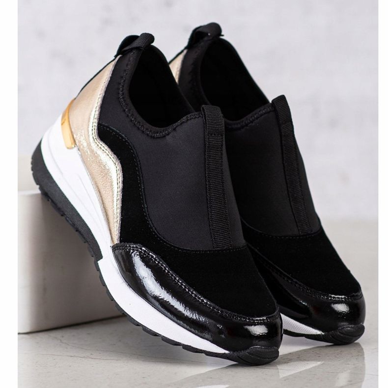 Goodin Sneakers con zeppa in pelle nero d'oro 1