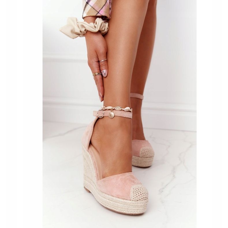 MSMG Sandali Con Zeppa Con Trecce Rosa Chiaro Avocado beige 2