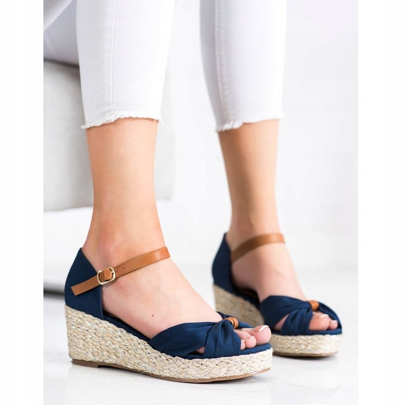 Goodin Sandali con zeppa in tessuto blu navy 2