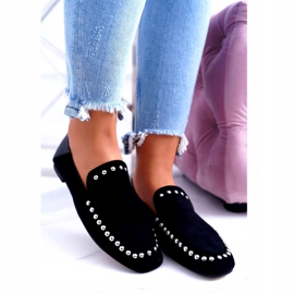 Lu Boo Ballerine nere Lords da donna con strass Planta nero argento 1