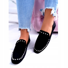 Lu Boo Ballerine nere Lords da donna con strass Planta nero d'argento 2