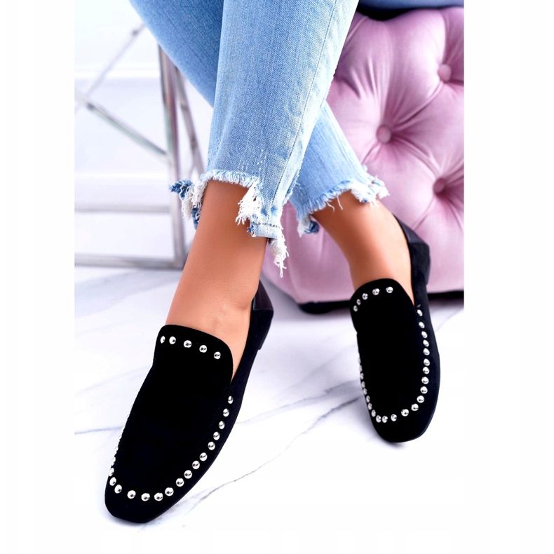 Lu Boo Ballerine nere Lords da donna con strass Planta nero argento 3