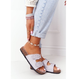 MSMG Pantofole in pelle scamosciata grigie Jennifer su suola in sughero grigio 2