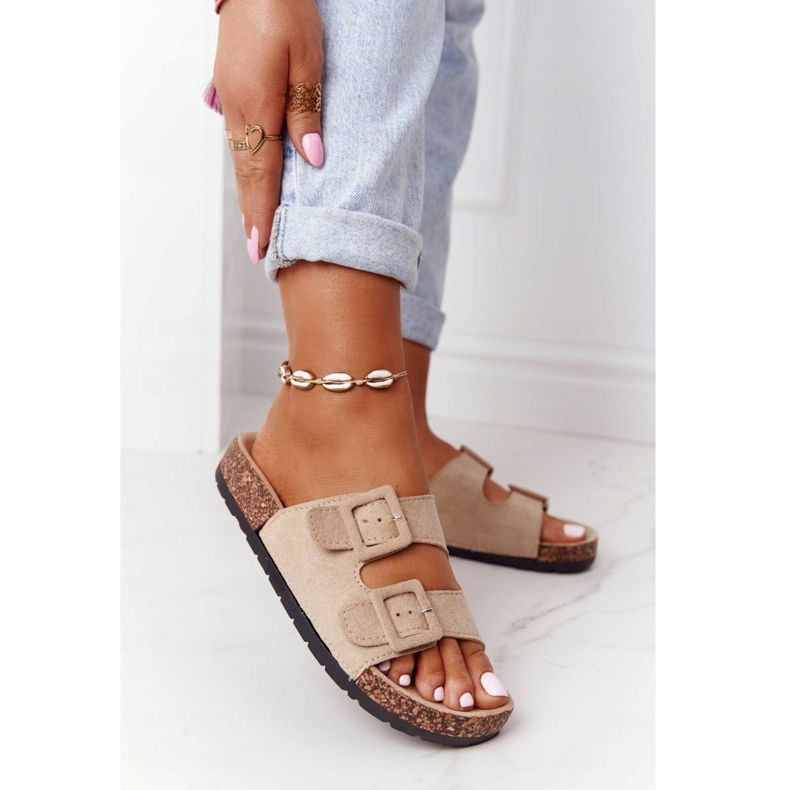MSMG Pantofole Jennifer Beige in pelle scamosciata su suola in sughero 1