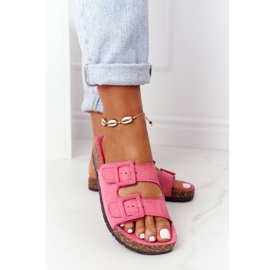 MSMG Pantofole in pelle scamosciata rosa Jennifer su suola in sughero 2