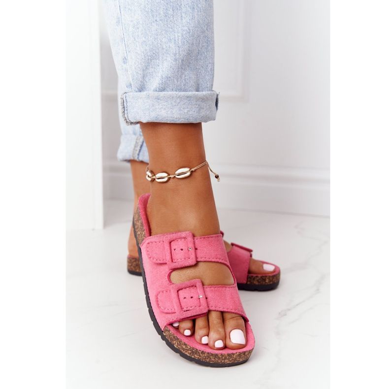 MSMG Pantofole in pelle scamosciata rosa Jennifer su suola in sughero 2