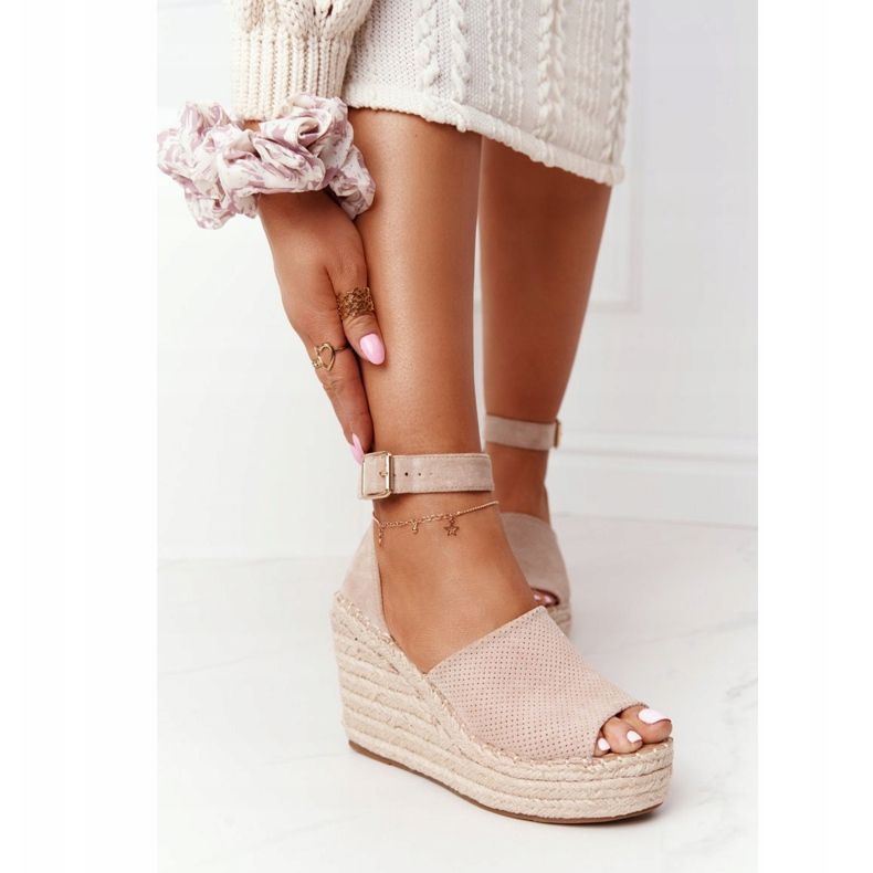 MSMG Sandali con zeppa Makenna beige con trecce 1