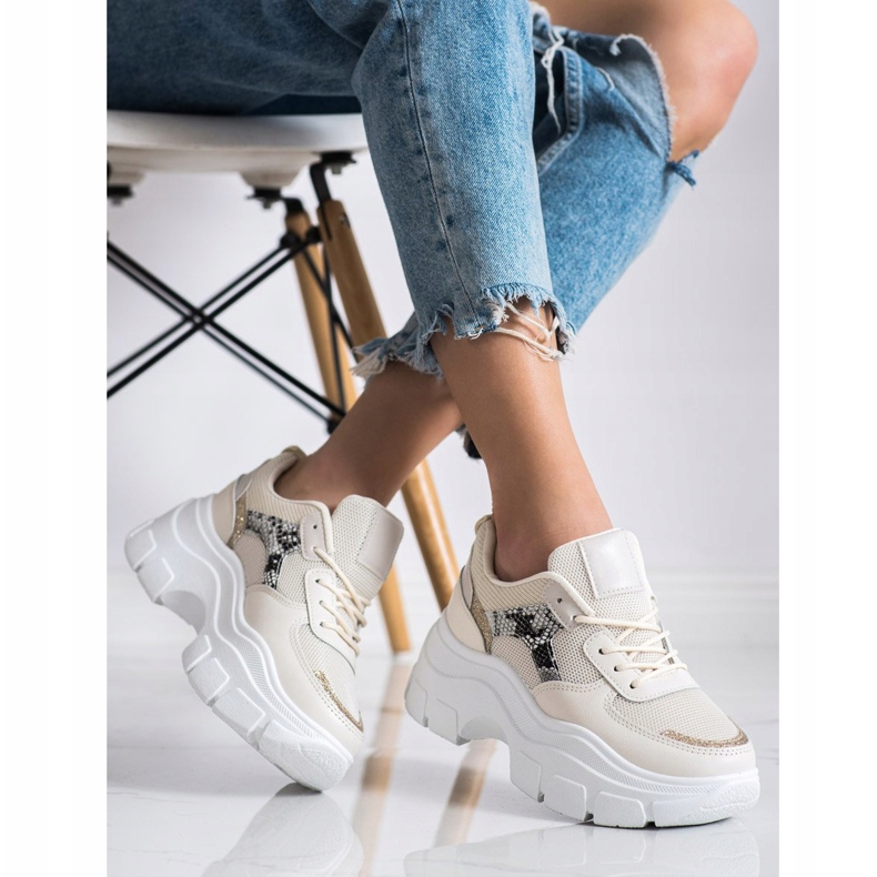 SHELOVET Sneakers Alla Moda Con Glitter beige 2