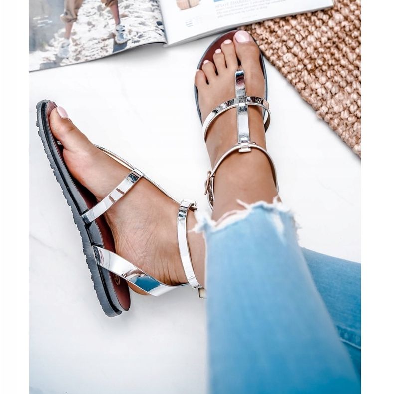 Lu Boo Argento Specchio Sandali Romana Giapponese Lento d'argento 3