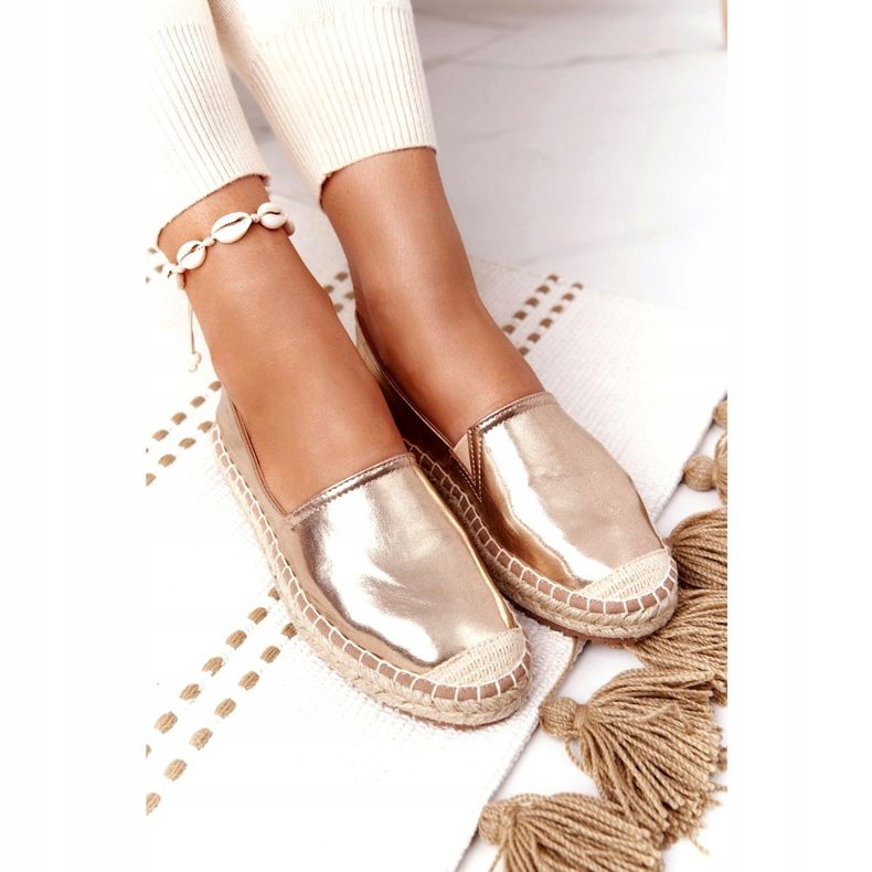 Espadrillas in pelle su suola intrecciata Big Star HH274503 Golden d'oro 4