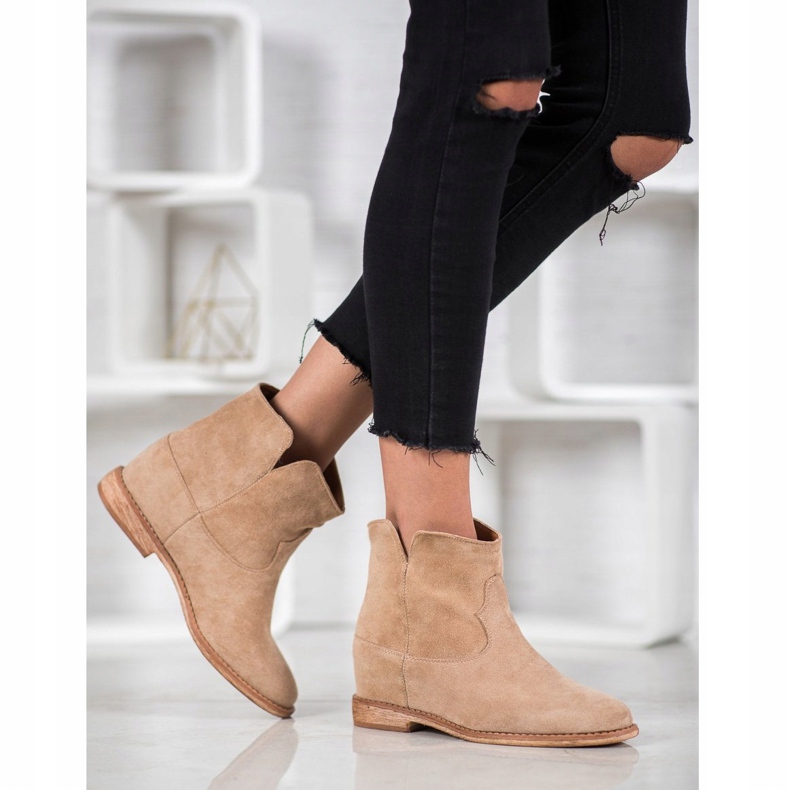 Bella Paris Stivali da cowboy in pelle scamosciata beige 1