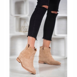 Bella Paris Stivali da cowboy in pelle scamosciata beige 2