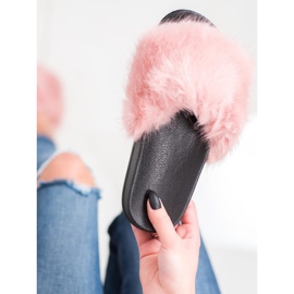 SHELOVET Comode pantofole in pelliccia rosa 1