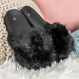 SHELOVET Comode pantofole in pelliccia nero 1