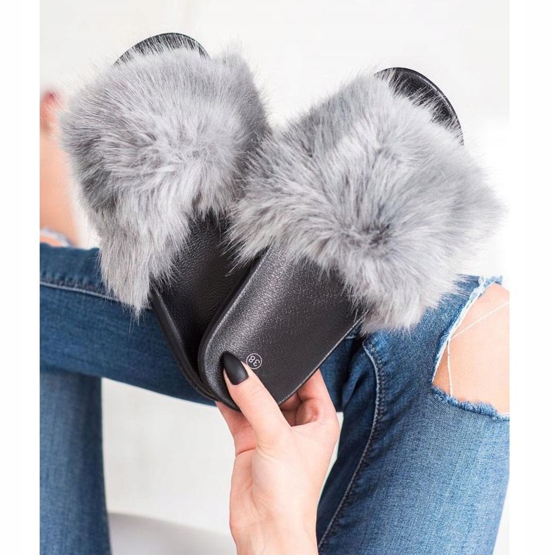 SHELOVET Comode pantofole in pelliccia grigio 2