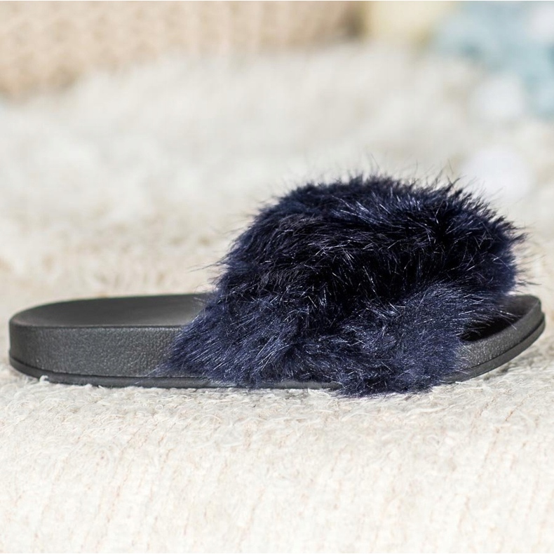 SHELOVET Comode pantofole in pelliccia blu 1