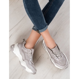 Goodin Scarpe da ginnastica in pelle d'argento grigio 1