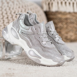 Goodin Scarpe da ginnastica in pelle argento grigio 2