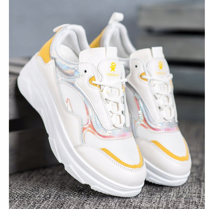 SHELOVET Scarpe da ginnastica bianche alla moda bianca giallo 1