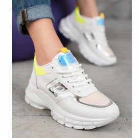 SHELOVET Sneakers alla moda in ecopelle bianca d'argento giallo 1
