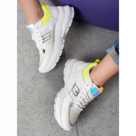 SHELOVET Sneakers alla moda in ecopelle bianco argento giallo 2