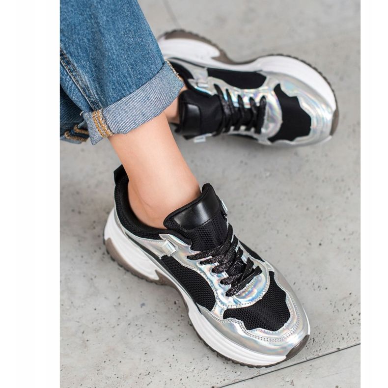 SHELOVET Sneakers Alla Moda Con Effetto Holo nero d'argento 1