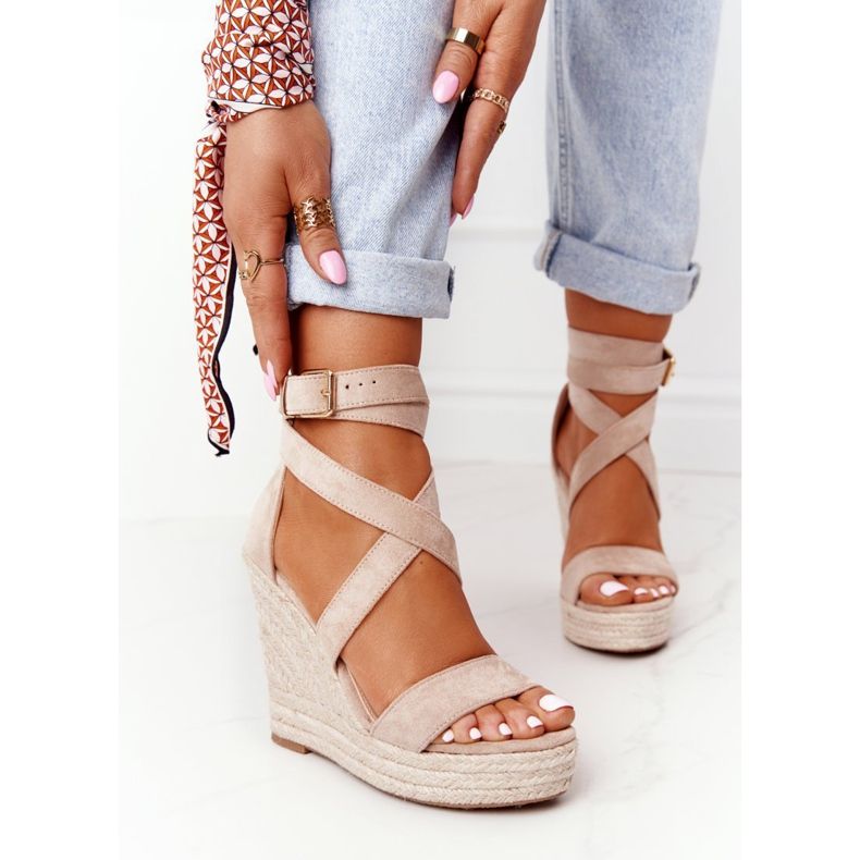 MSMG Sandali con zeppa Lanzarote beige con trecce 2