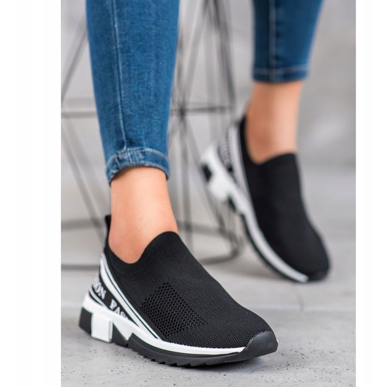 SHELOVET Moda Slipony Openwork bianco nero 2