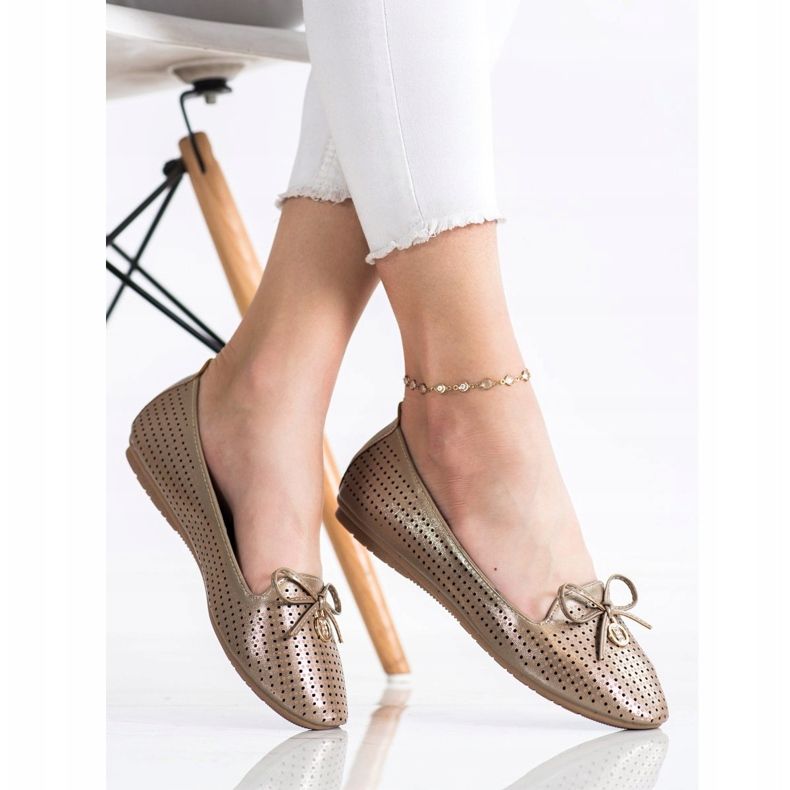 Ballerine traforate con fiocco VINCEZA beige d'oro 2