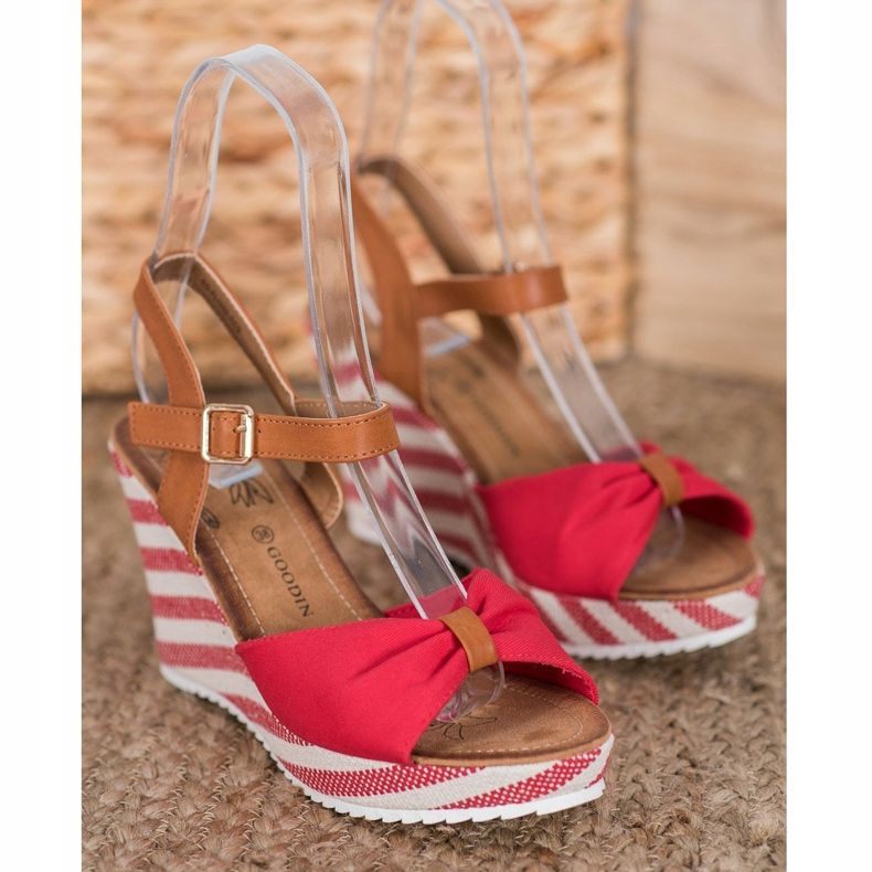 Goodin Sandali rossi sulla zeppa marrone rosso 1